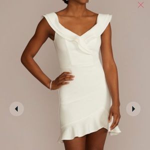 City Triangles Ivory Short Ruffle and V Neck Dress